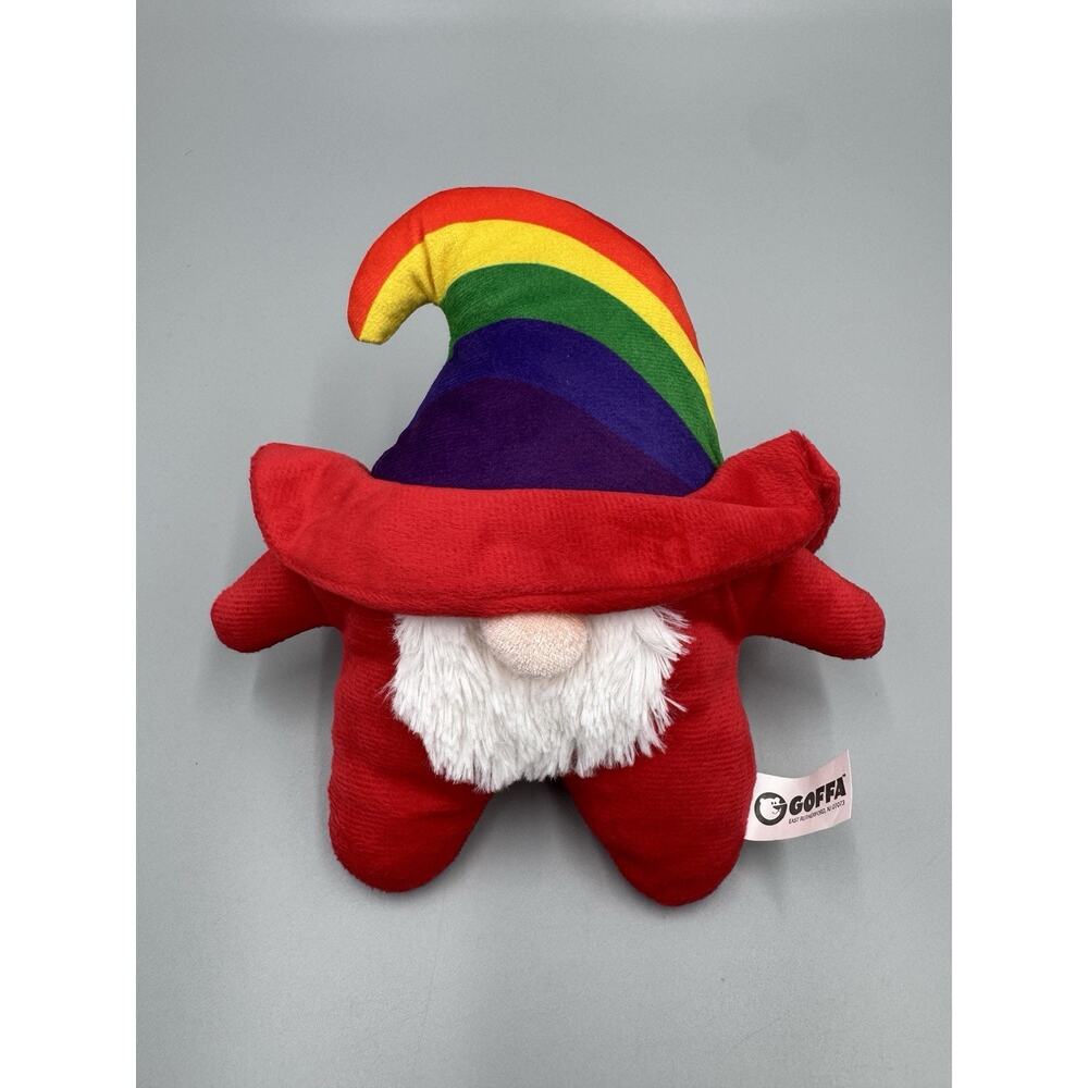Goffa Red Gnome Rainbow Hat White Beard Plush Doll 9”‎ Stuffed Animal